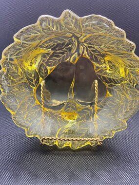 Yellow Depression Era Glass Bowl with Pears Design
